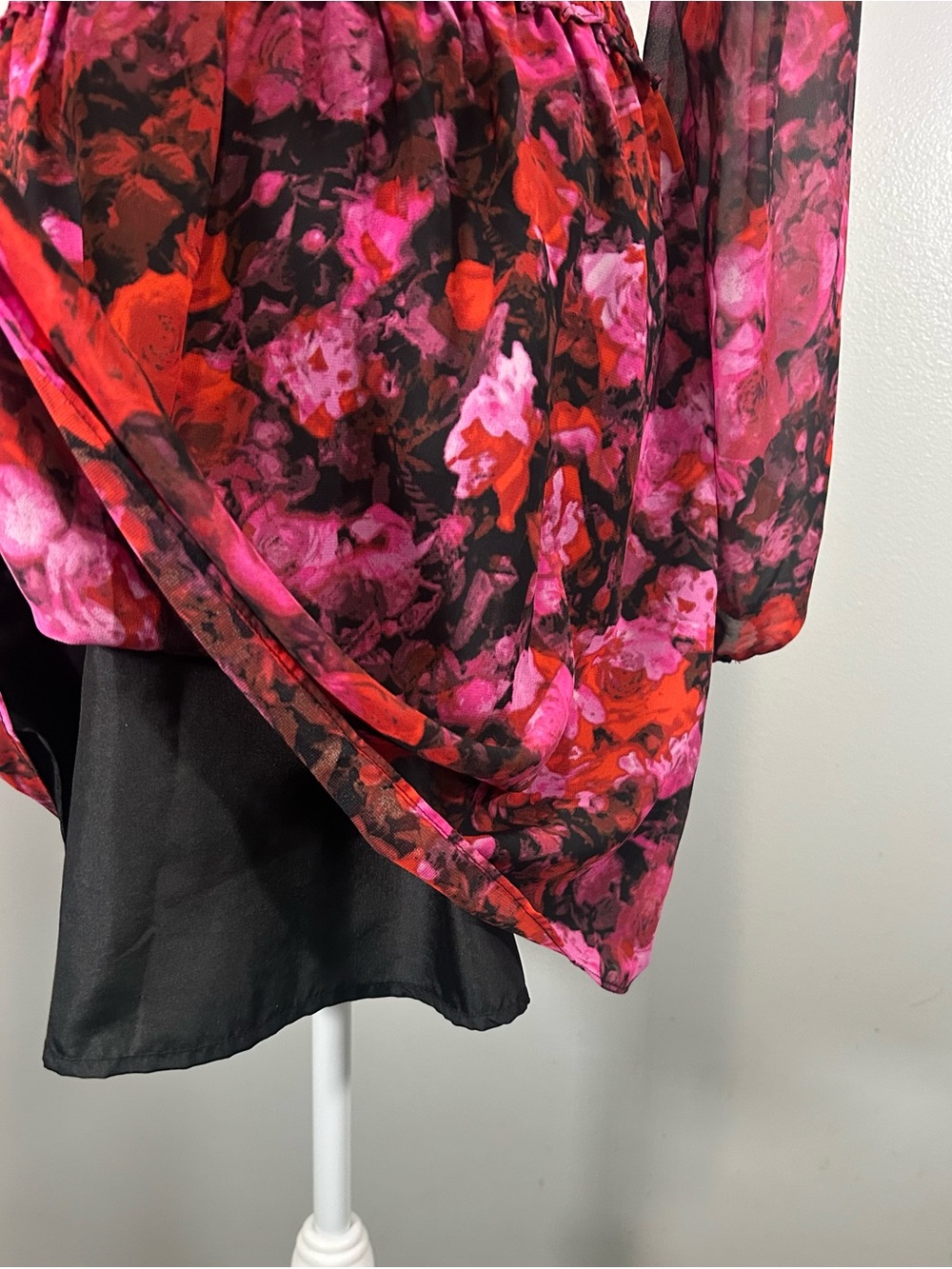 Steve Madden Diana mini dress rose floral Corset Style Lace-Up Waist long sleeve - Picture 7 of 10
